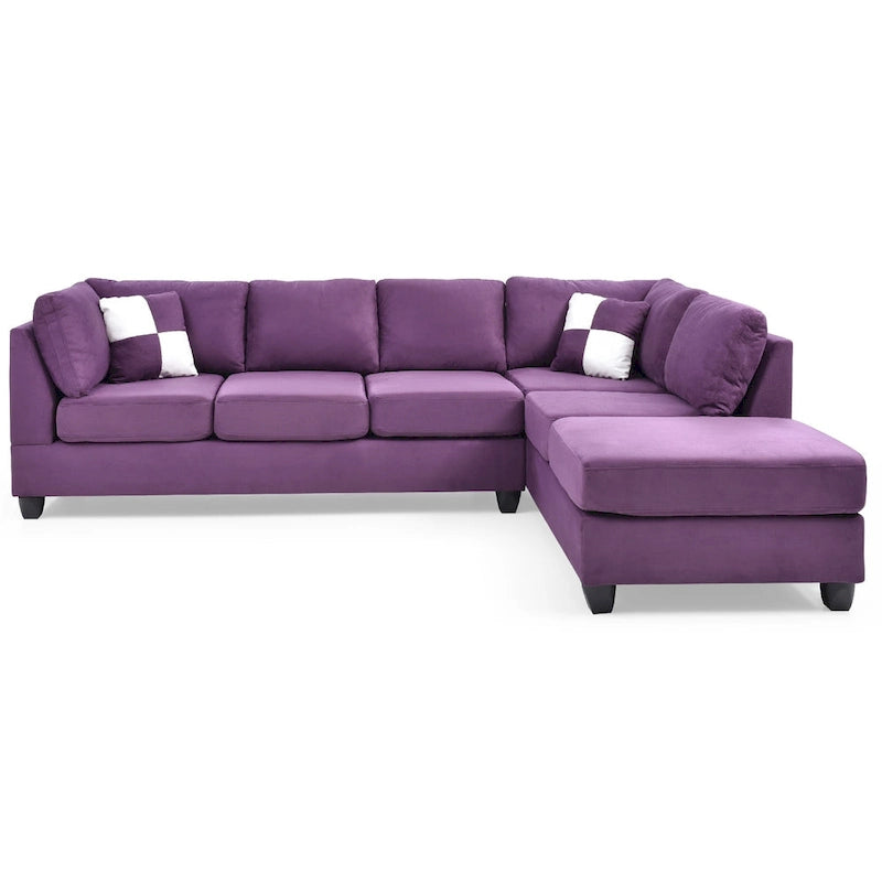 Reversible Microsuede 4-Seater Sectional Sofa with Throw Pillows - 111 - Purple