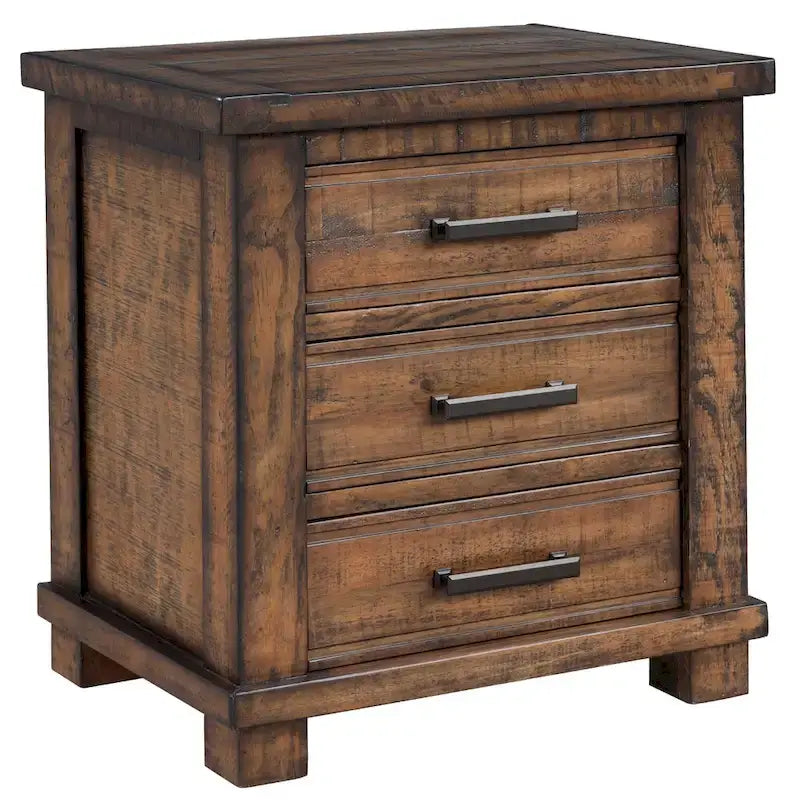 3-Pieces Bedroom Sets Wood Platform Bed Frame and Headboard,Solid Wood Nightstands Set of 2 with Three Drawer