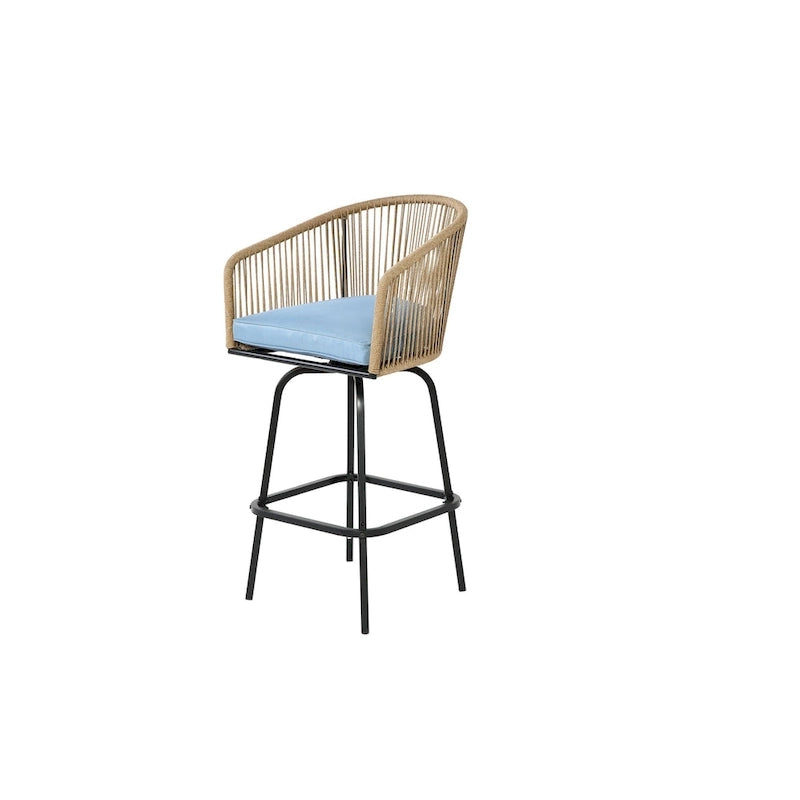Outdoor Patio Bar Stools Set of 4 with Armrests, All Weather Rattan Bar Chairs with Backrest for Backyard, Garden, Pool, Balcony