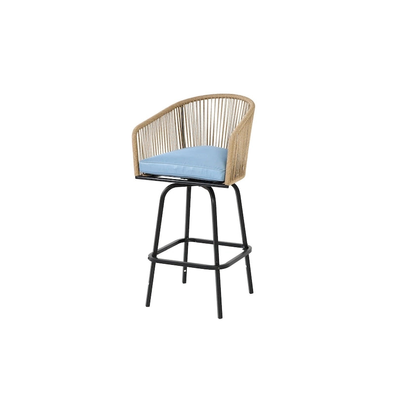 Outdoor Patio Bar Stools Set of 4 with Armrests, All Weather Rattan Bar Chairs with Backrest for Backyard, Garden, Pool, Balcony