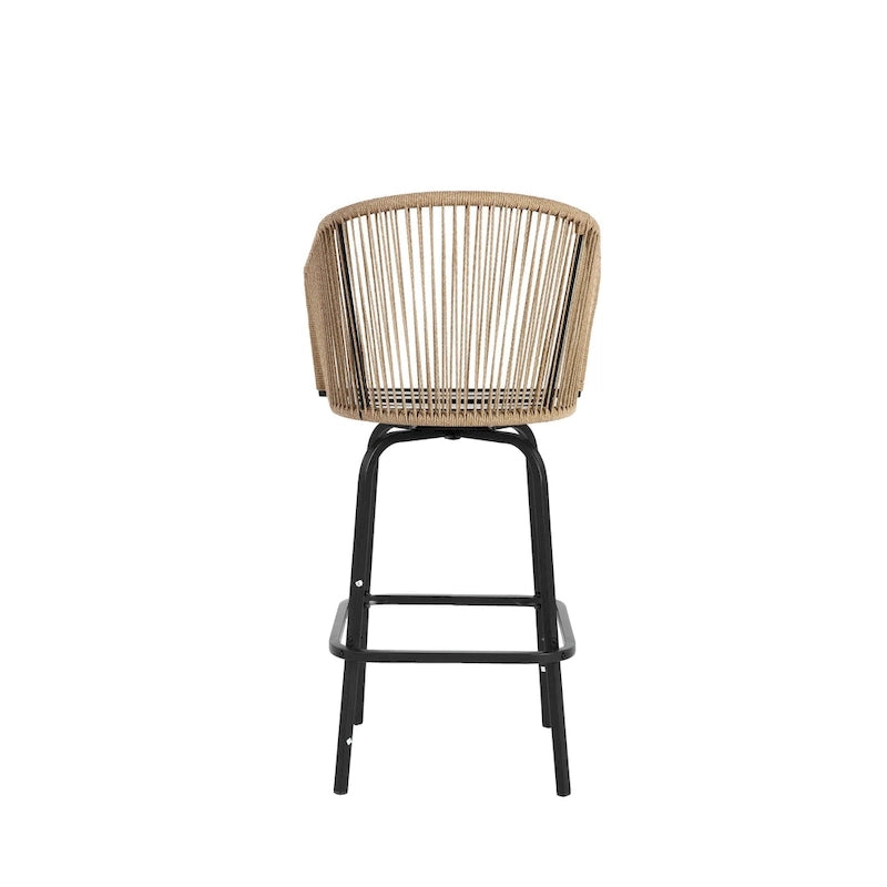 Outdoor Patio Bar Stools Set of 4 with Armrests, All Weather Rattan Bar Chairs with Backrest for Backyard, Garden, Pool, Balcony