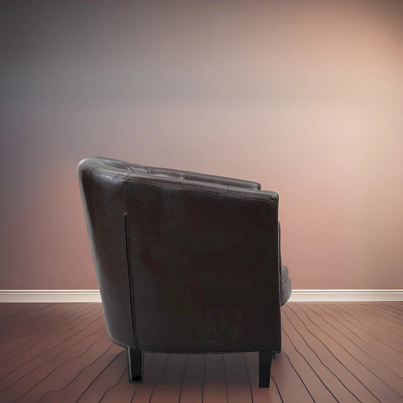 Accent Chair, Button Tufted Faux Leather Barrel Chair, Midcentury Modern Accent Chair, Comfy Armchair, Tub Barrel Chairs