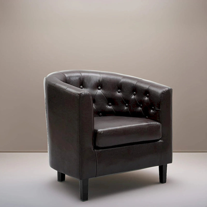 Accent Chair, Button Tufted Faux Leather Barrel Chair, Midcentury Modern Accent Chair, Comfy Armchair, Tub Barrel Chairs
