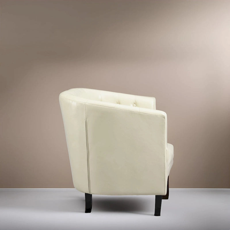 Accent Chair, Button Tufted Faux Leather Barrel Chair, Midcentury Modern Accent Chair, Comfy Armchair, Tub Barrel Chairs