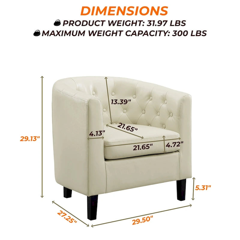 Accent Chair, Button Tufted Faux Leather Barrel Chair, Midcentury Modern Accent Chair, Comfy Armchair, Tub Barrel Chairs