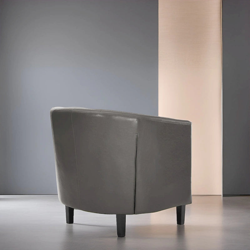 Accent Chair, Button Tufted Faux Leather Barrel Chair, Midcentury Modern Accent Chair, Comfy Armchair, Tub Barrel Chairs