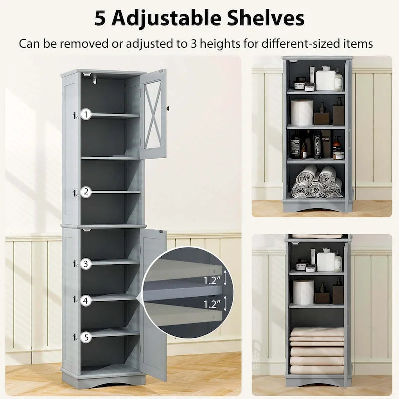 Costway 67 Tall Bathroom Cabinet Freestanding Storage Cabinet with 5 - See Details