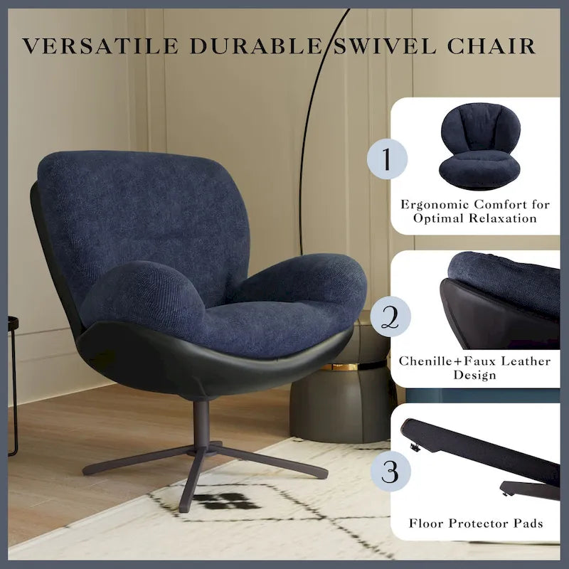 Modern Chenille 360 Swivel Office Chair with Metal Base Frame