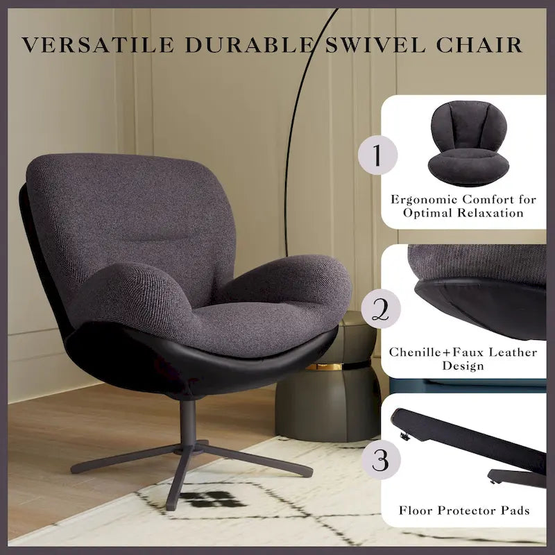 Modern Chenille 360 Swivel Office Chair with Metal Base Frame