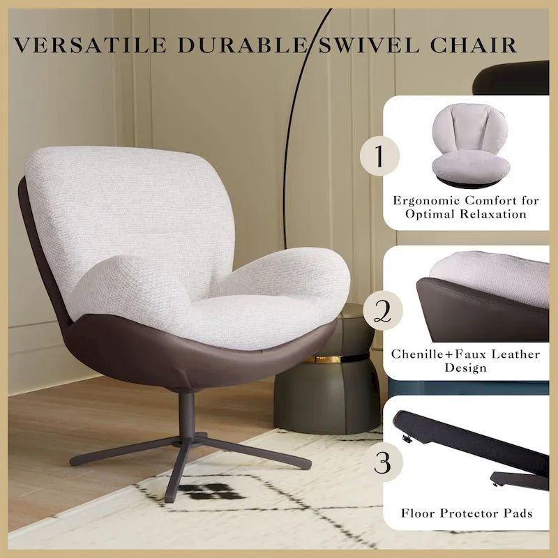 Modern Chenille 360 Swivel Office Chair with Metal Base Frame
