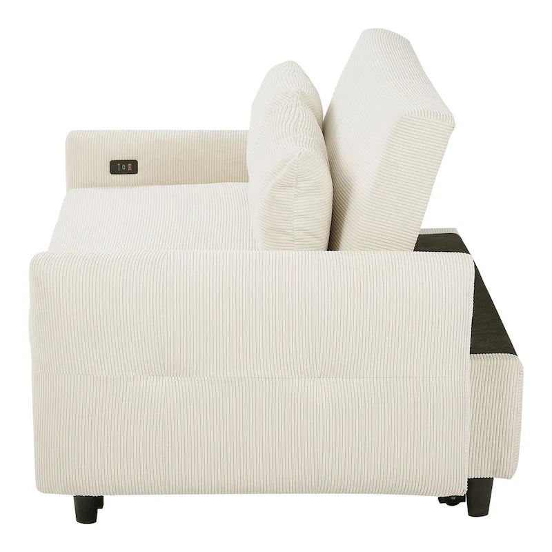 Roomfitters Pull-Out Sofa Bed Convertible 2-Seat Loveseat with Throw Pillows and USB Ports, Modern Sleeper Sofa, Beige