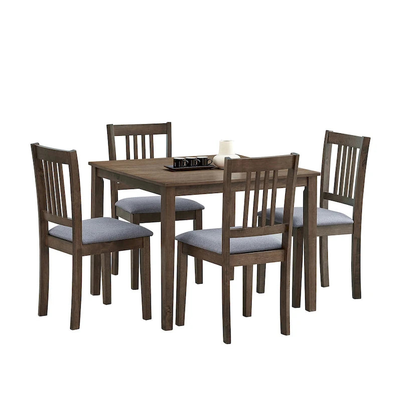 Kitchen Breakfast Nook Dining Table Chairs Set Square Wooden Dining Table Casual Dining Table with 4 Upholstered Dining Chairs