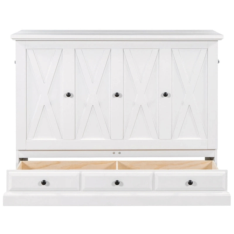Farmhouse Murphy Bed Convertible Space-Saving Cube Chest Cabinet with Large Drawers and Charging Station, Foldable Platform Bed