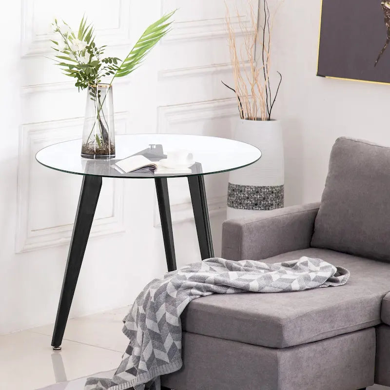 Ivinta Modern Small Dining Table Round Glass Coffee Table Farmhouse Kitchen Table