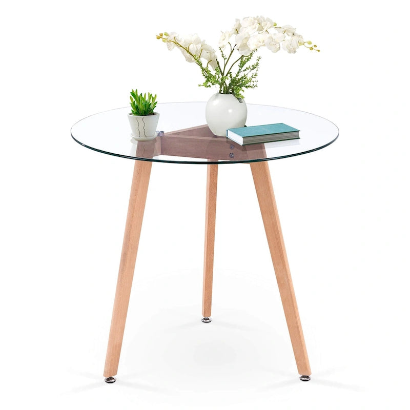 Ivinta Modern Small Dining Table Round Glass Coffee Table Farmhouse Kitchen Table