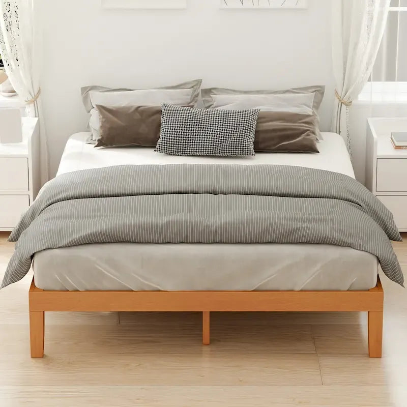Queen Size Solid Wood Platform Bed with 1000lb Capacity, Under-Bed Storage ( No Headboard)