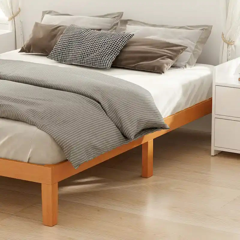 Queen Size Solid Wood Platform Bed with 1000lb Capacity, Under-Bed Storage ( No Headboard)