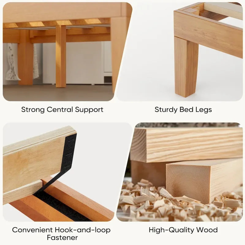 Queen Size Solid Wood Platform Bed with 1000lb Capacity, Under-Bed Storage ( No Headboard)