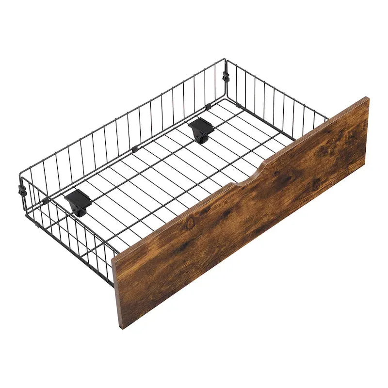 King Size Modern Metal Platform Bed with Wooden Headboard,2 Drawers and LED Lights