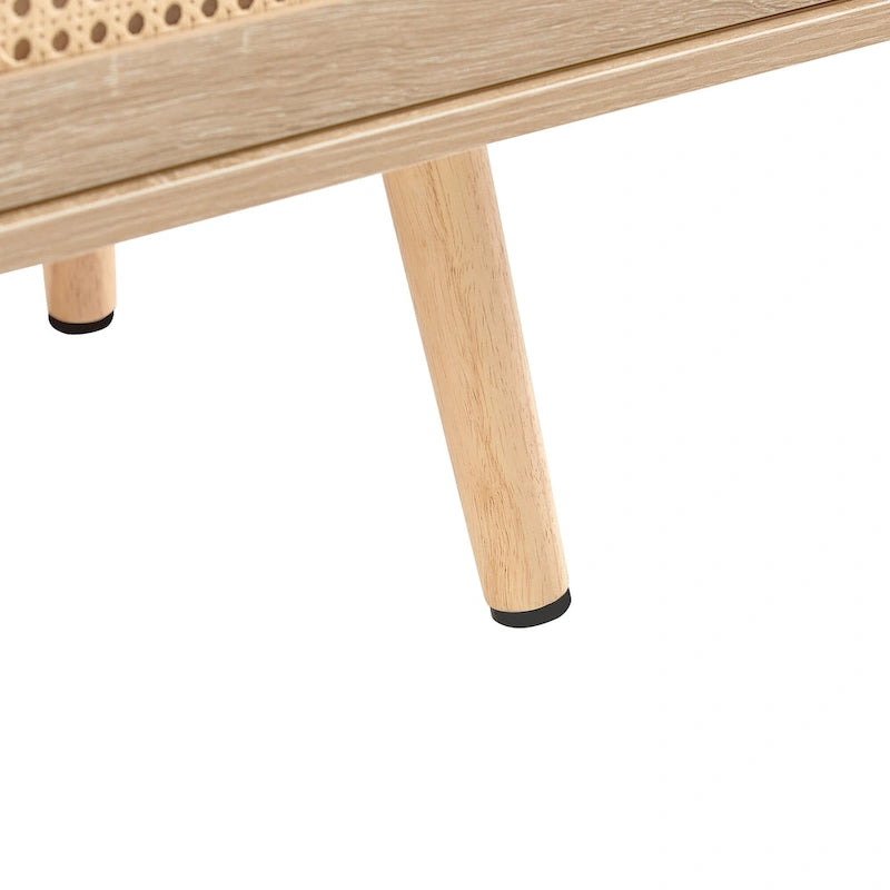 55.12 TV Stand with Double Sliding Doors, Solid Wood Legs and Adjustable Shelf for Living Room