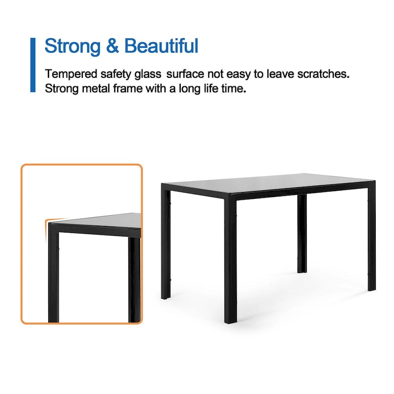 Modern 5-Piece Dining Set with Rectangular Tempered Glass Table & 4 High Back Upholstered Chairs