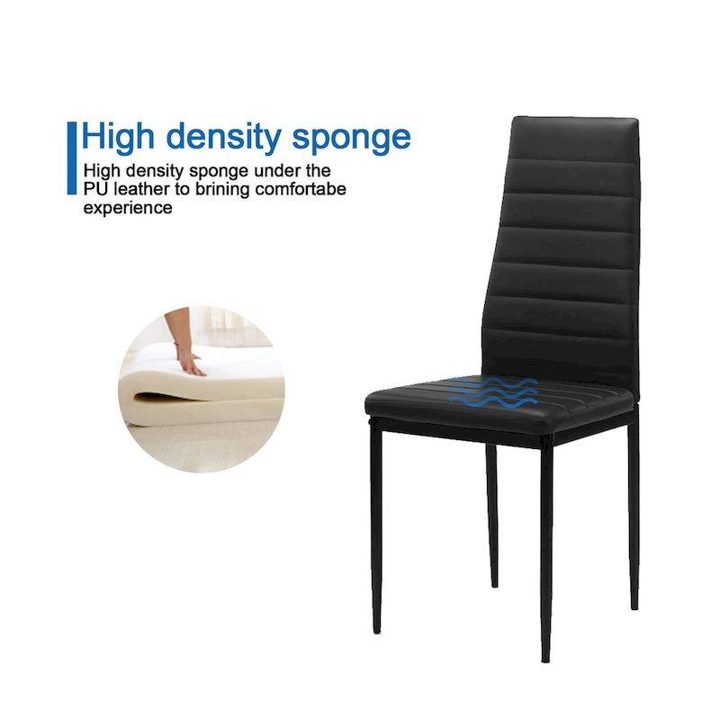 Modern 5-Piece Dining Set with Rectangular Tempered Glass Table & 4 High Back Upholstered Chairs