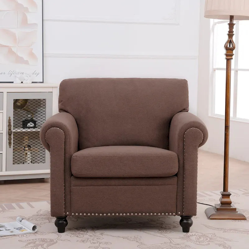 Brown Modern 37.4 Upholstered Accent Chair with Solid Wood Frame and Nailheads for Living Room