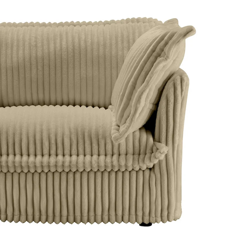 Corduroy Slipcovered L-Shaped Sectional Sofa with Deep Seats, 4-Seater Couch with Supple Armrests and 2 Big Pillows