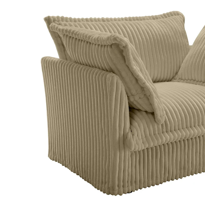 Corduroy Slipcovered L-Shaped Sectional Sofa with Deep Seats, 4-Seater Couch with Supple Armrests and 2 Big Pillows