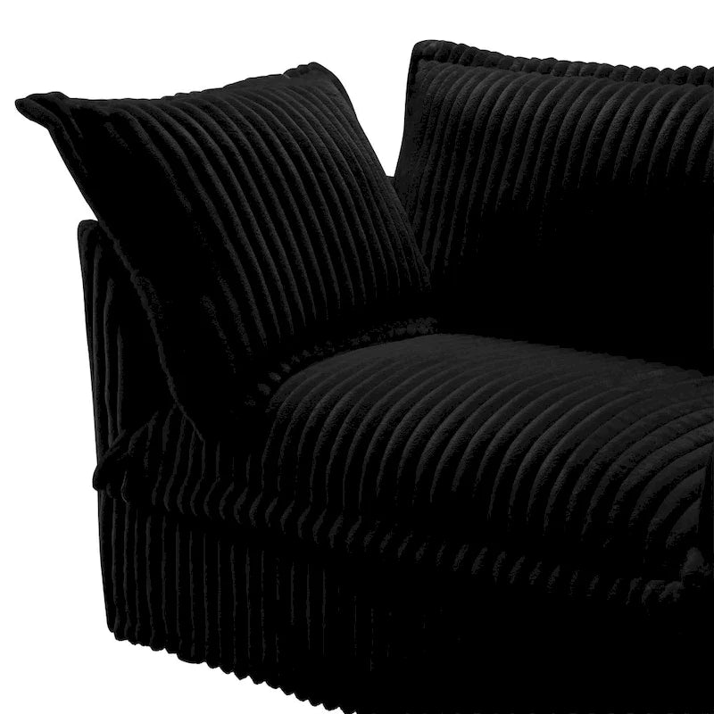 Corduroy Slipcovered L-Shaped Sectional Sofa with Deep Seats, 4-Seater Couch with Supple Armrests and 2 Big Pillows