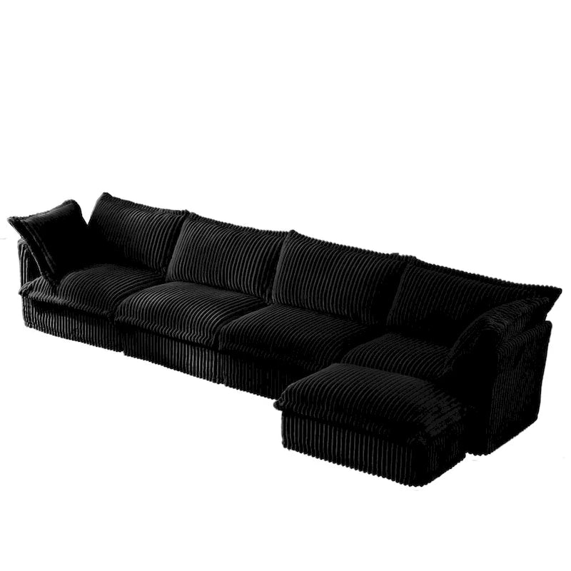 Corduroy Slipcovered L-Shaped Sectional Sofa with Deep Seats, 4-Seater Couch with Supple Armrests and 2 Big Pillows