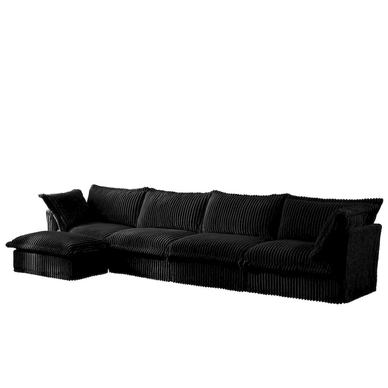 Corduroy Slipcovered L-Shaped Sectional Sofa with Deep Seats, 4-Seater Couch with Supple Armrests and 2 Big Pillows