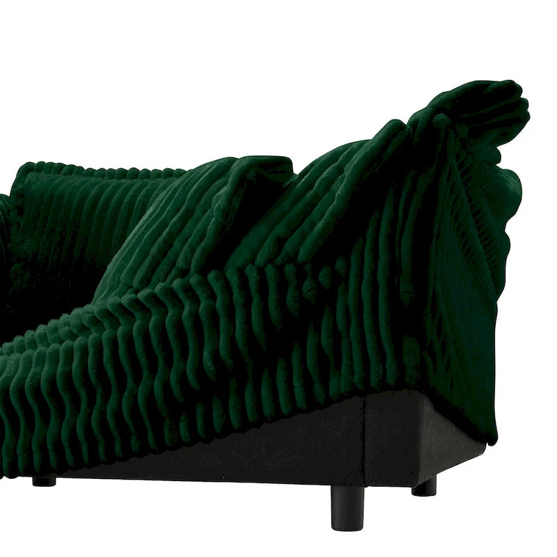 Corduroy Slipcovered L-Shaped Sectional Sofa with Deep Seats, 4-Seater Couch with Supple Armrests and 2 Big Pillows