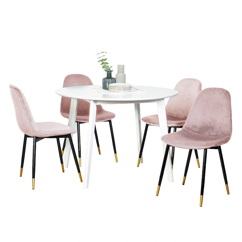 Modern Style 5-Piece Dining Set with Round Table and 4 Velvet Upholstered Chairs