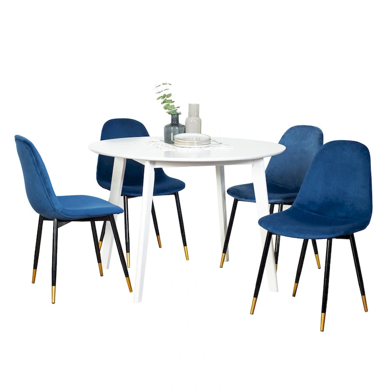 Modern Style 5-Piece Dining Set with Round Table and 4 Velvet Upholstered Chairs