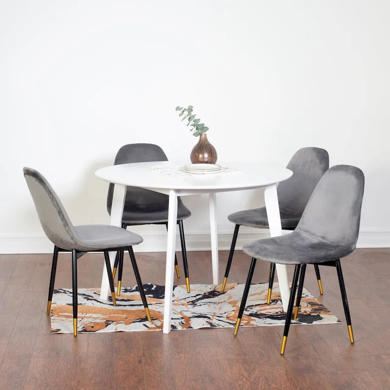 Modern Style 5-Piece Dining Set with Round Table and 4 Velvet Upholstered Chairs