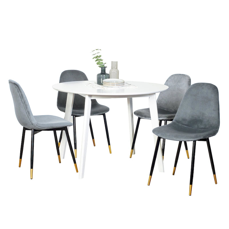 Modern Style 5-Piece Dining Set with Round Table and 4 Velvet Upholstered Chairs