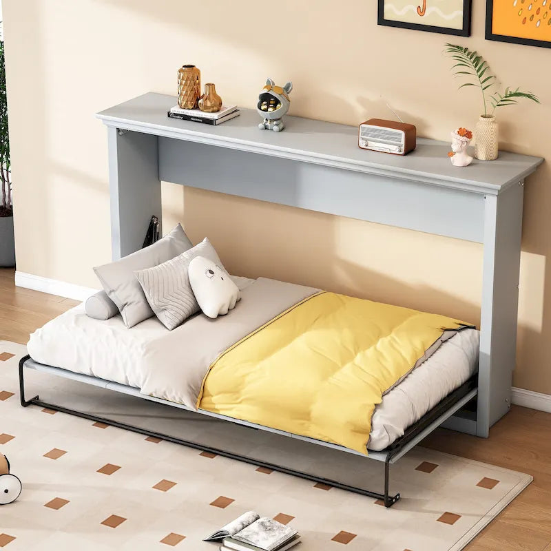 Full Size Murphy Bed with Desk, Storage Shelves, and Cabinets