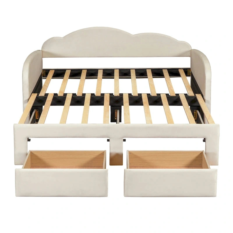 Twin Cloud Velvet Daybed with Trundle, Drawers, and USB