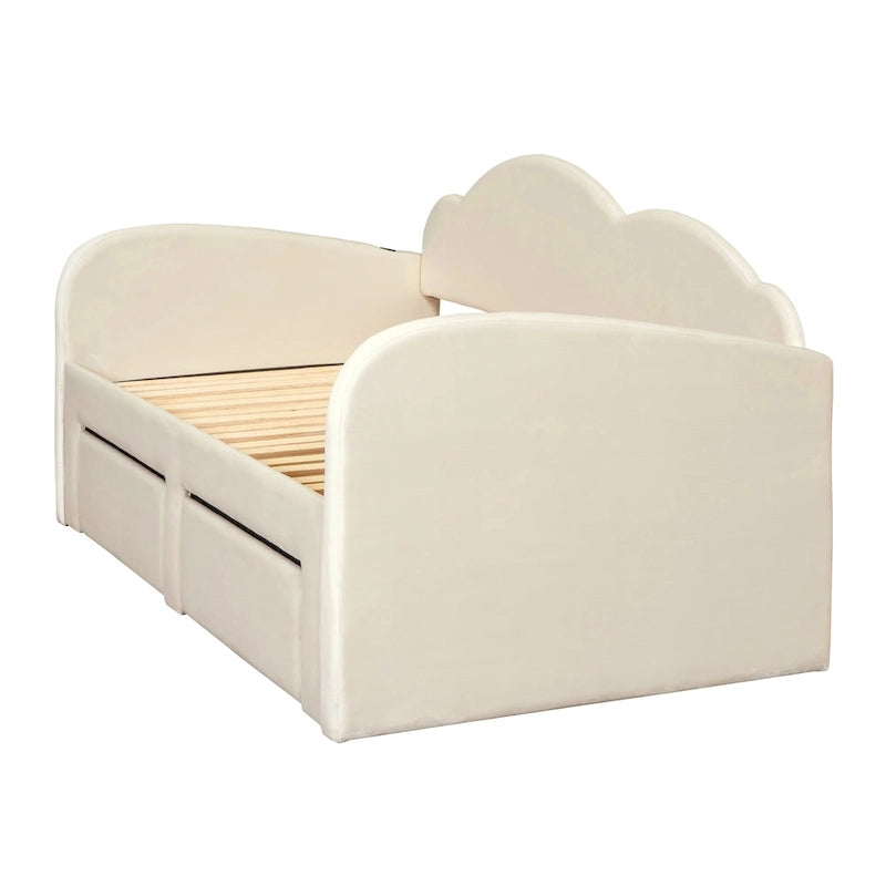 Twin Cloud Velvet Daybed with Trundle, Drawers, and USB