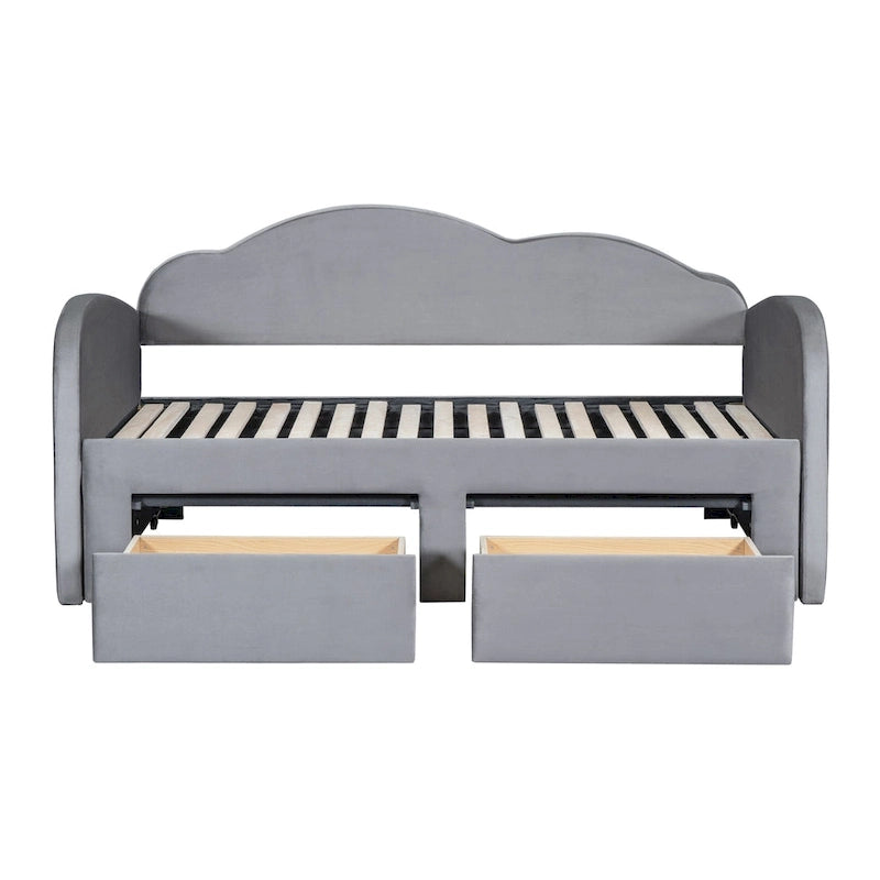 Twin Cloud Velvet Daybed with Trundle, Drawers, and USB