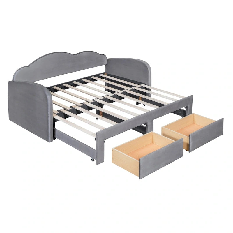 Twin Cloud Velvet Daybed with Trundle, Drawers, and USB