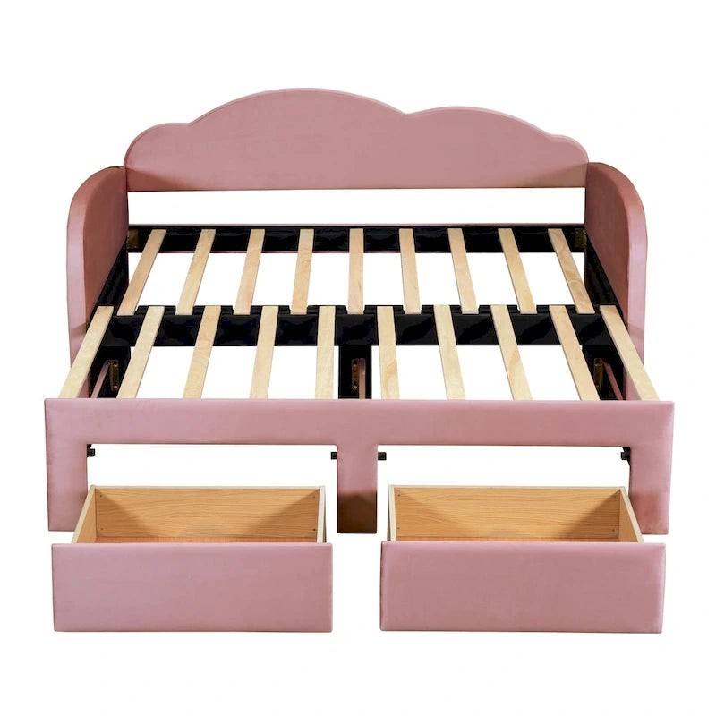 Twin Cloud Velvet Daybed with Trundle, Drawers, and USB