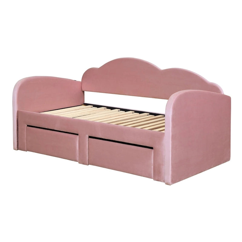 Twin Cloud Velvet Daybed with Trundle, Drawers, and USB