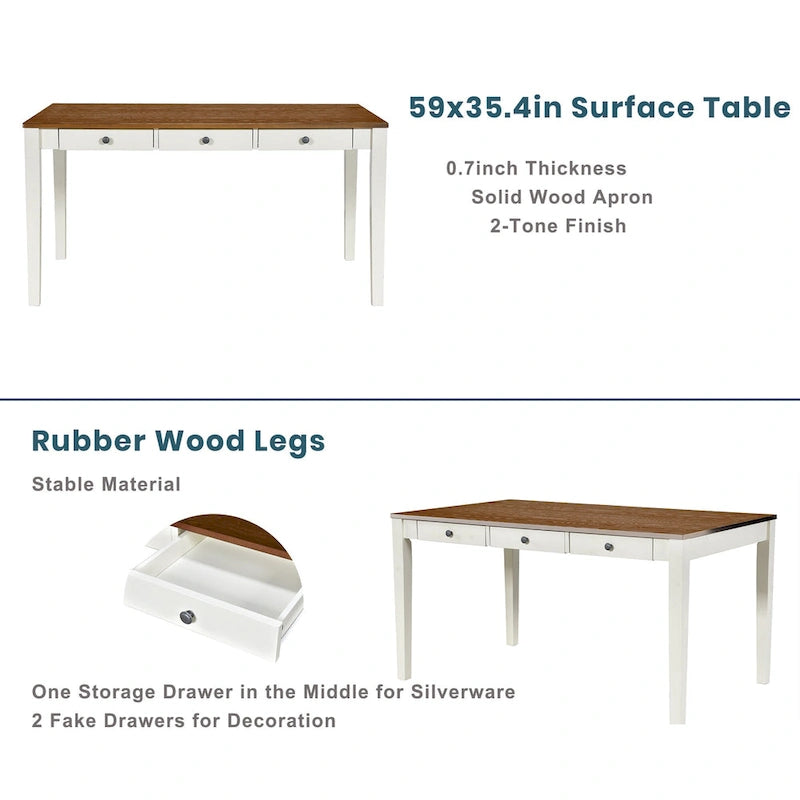 6-Piece Wooden Dining Table Set with 4 Chairs & Bench, Table with Drawer