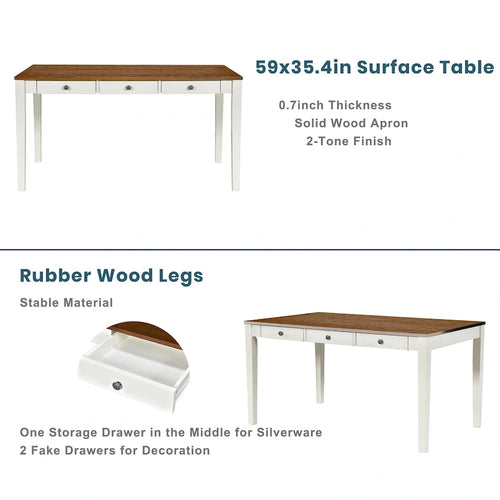 6-Piece Wooden Dining Table Set with 4 Chairs & Bench, Table with Drawer