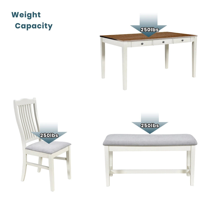 6-Piece Wooden Dining Table Set with 4 Chairs & Bench, Table with Drawer