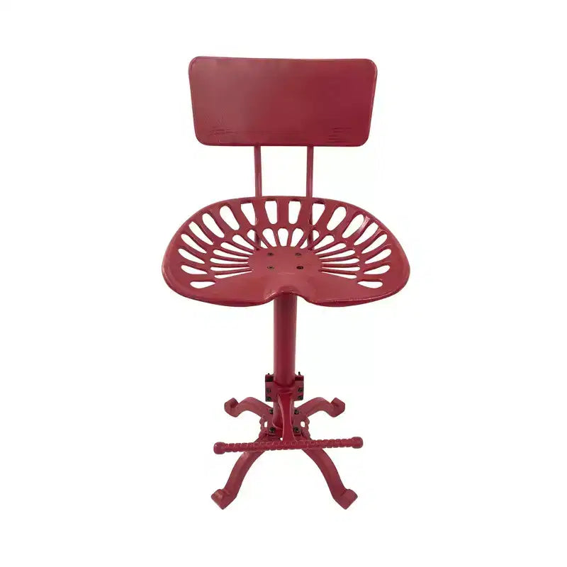 Carolina Living August Tractor Seat Counter Height Barstool with Back Red: Farmhouse Style, Iron, Adjustable 22"-33"