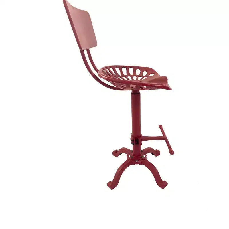 Carolina Living August Tractor Seat Counter Height Barstool with Back Red: Farmhouse Style, Iron, Adjustable 22"-33"