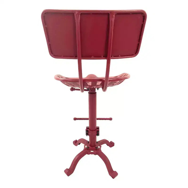 Carolina Living August Tractor Seat Counter Height Barstool with Back Red: Farmhouse Style, Iron, Adjustable 22"-33"